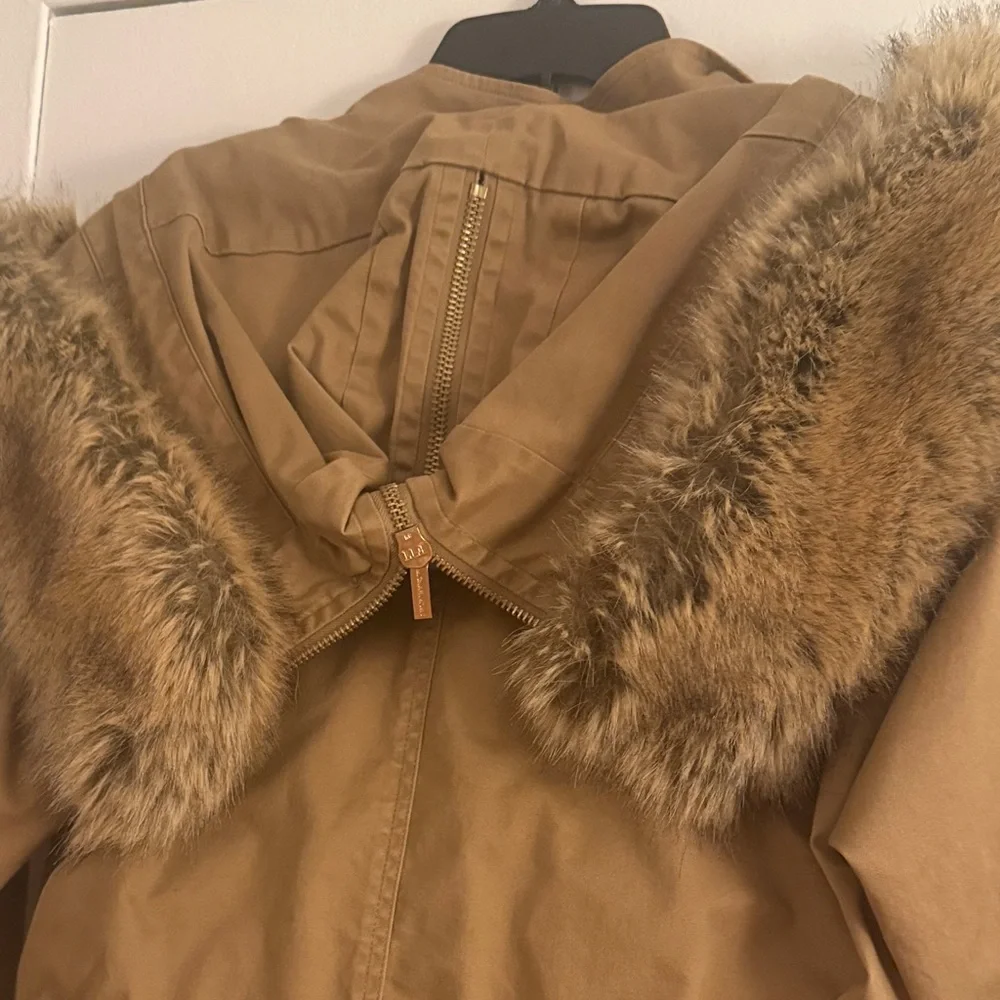 Michael Kors Women's Tan Parka Lined and Filled Coat with Faux Fur Trim - Picture 7 of 14